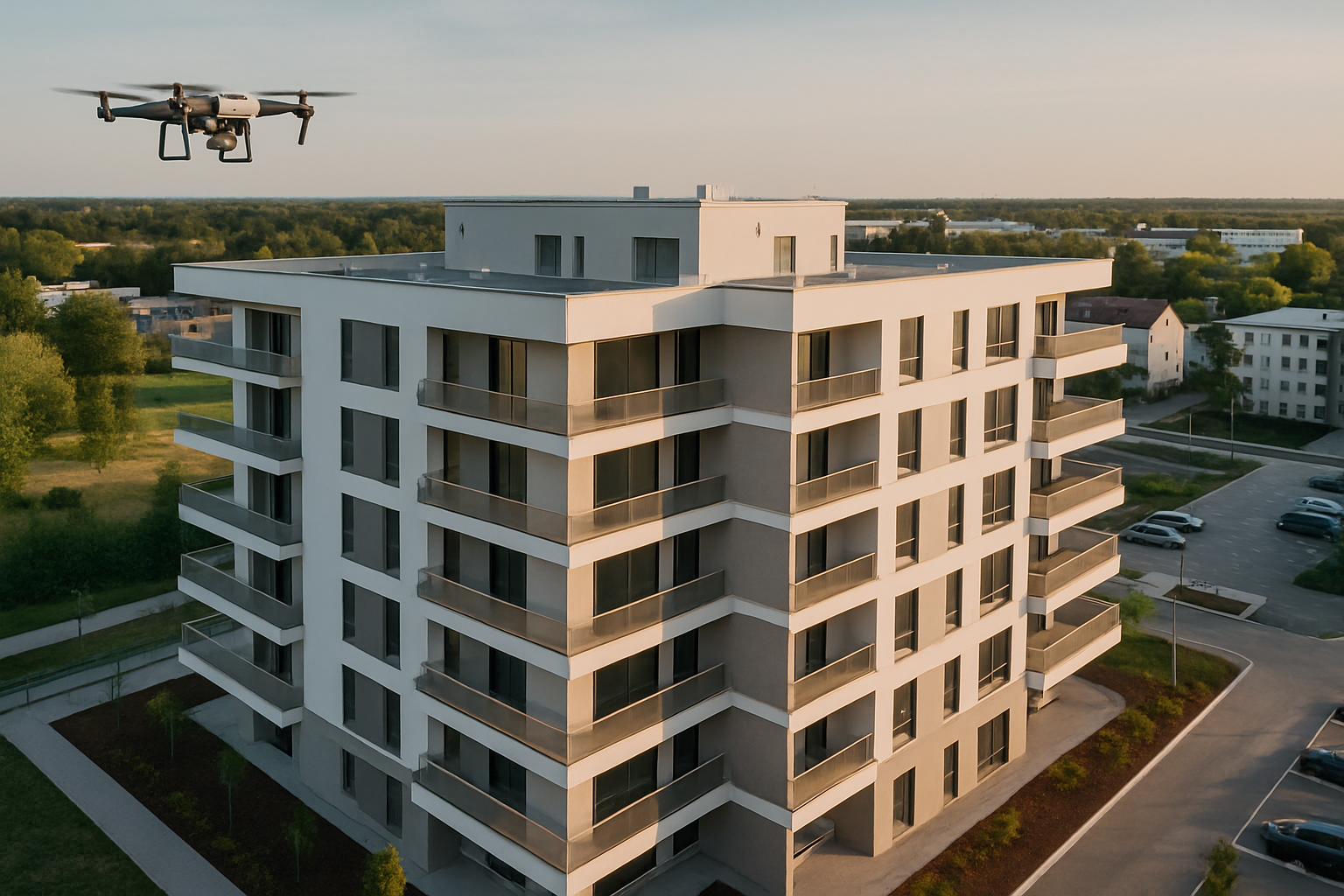 photo bâtiment immobilier avec drone